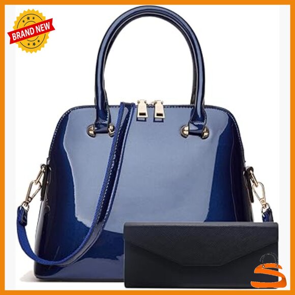 Handbags - Large Patent Leather Satchel Purse with Adjustable Strap Multi-Pocket Handbag